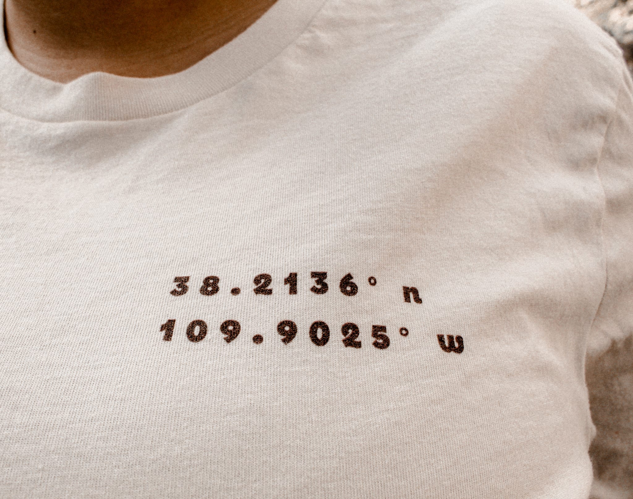 Canyonlands coordinates on a t-shirt